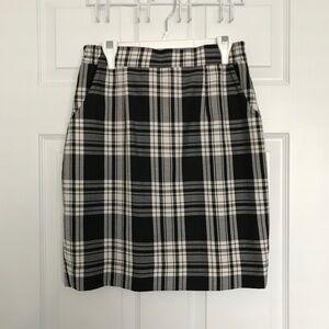 Vintage Happy Japan Plaid Mini Pencil Skirt High Waist With Pockets S Grey White
